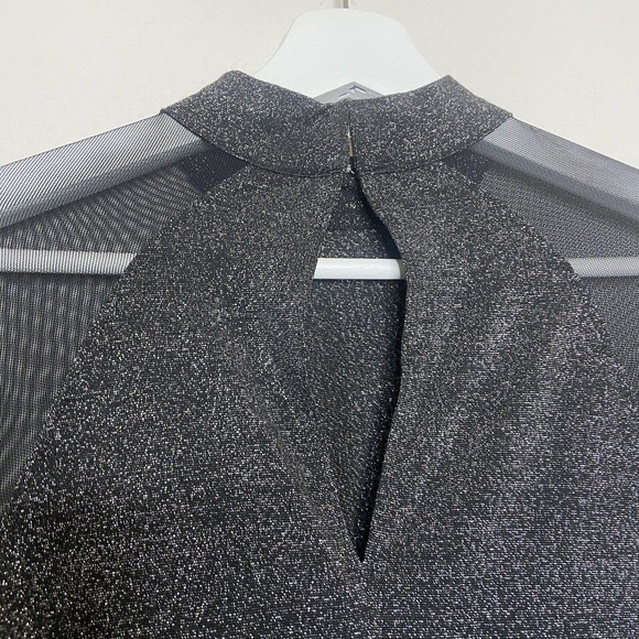 BCBGeneration Tiered Sleeve Mesh Panel Black Metallic Sparkle Dress XS NWT - Picture 9 of 11